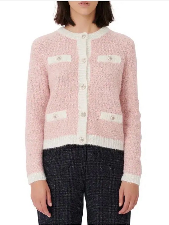 Maje Sweaters - Maje morning lurex Pink and White Bouclé Knit Cardigan